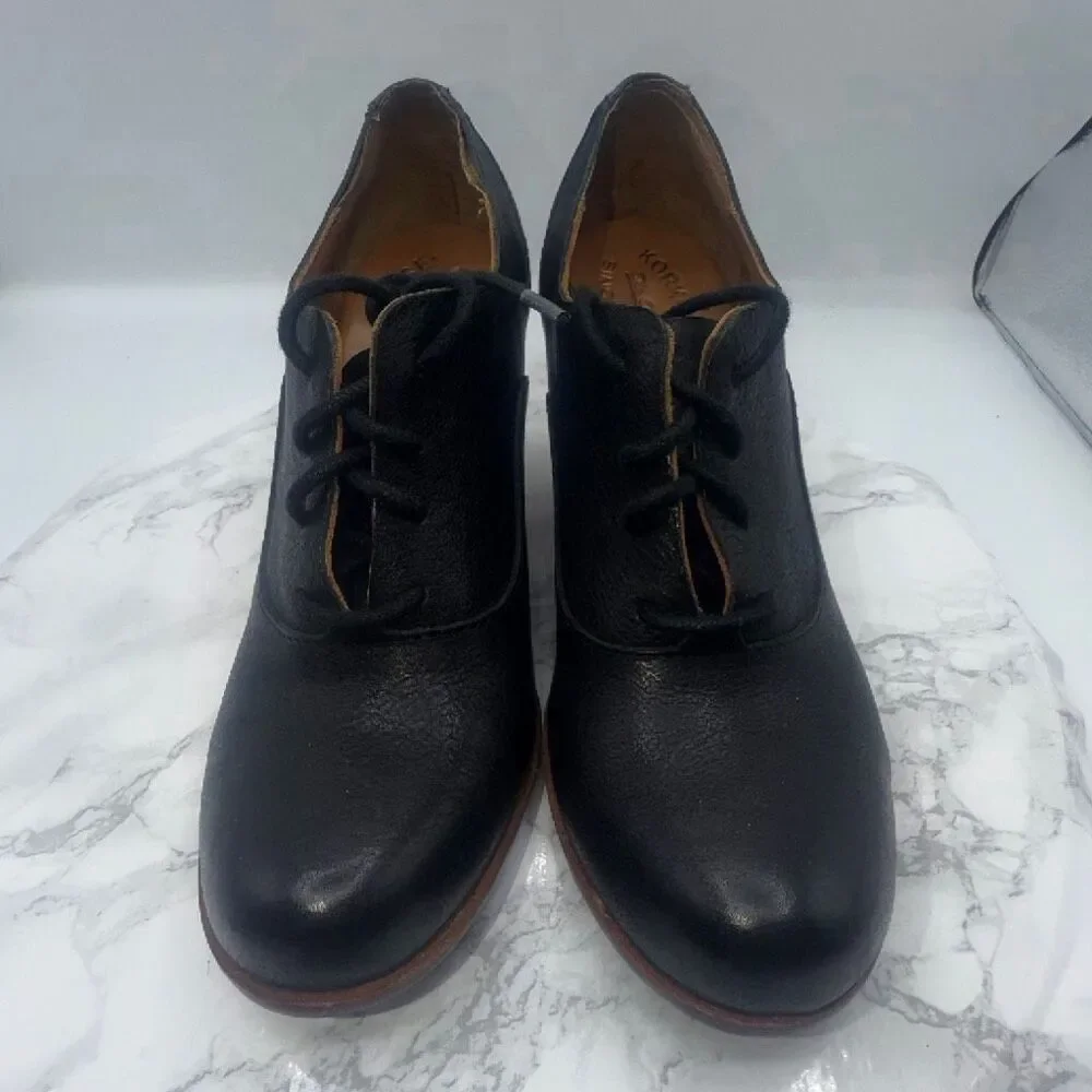 KORK-EASE Black Leather Olive Lace Up Pump-7.5M